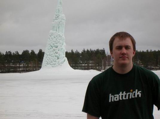 Snuget in front of the Ice Obelisk in Lycksele, Sweden.