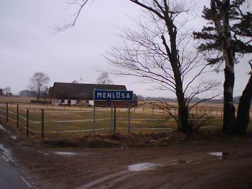 The road sign to Menlösa, Sweden. HT-Björns team was Menlösa IF, relation unknown.