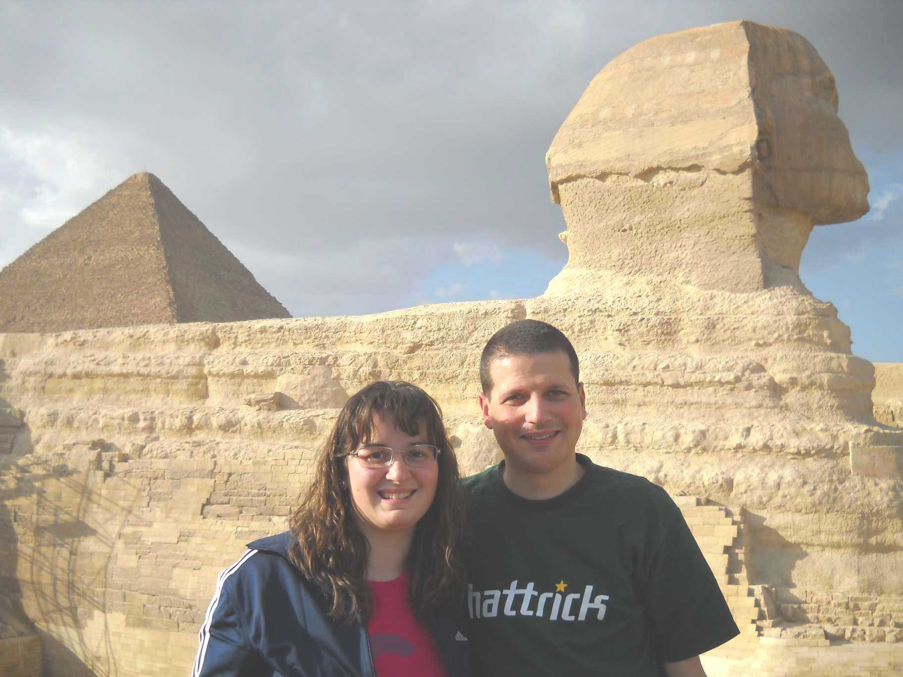 Trenta and his wife at the Pyramids of Giza in Egypt, Africa.